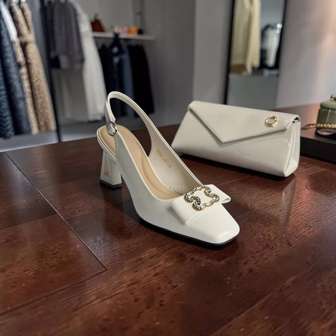 Square-Toe Sling Back Pumps-1031