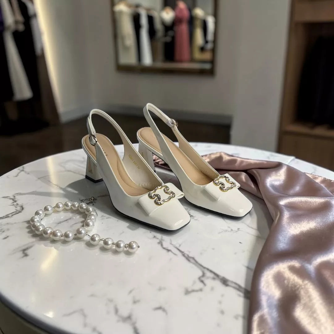 Square-Toe Sling Back Pumps-1031