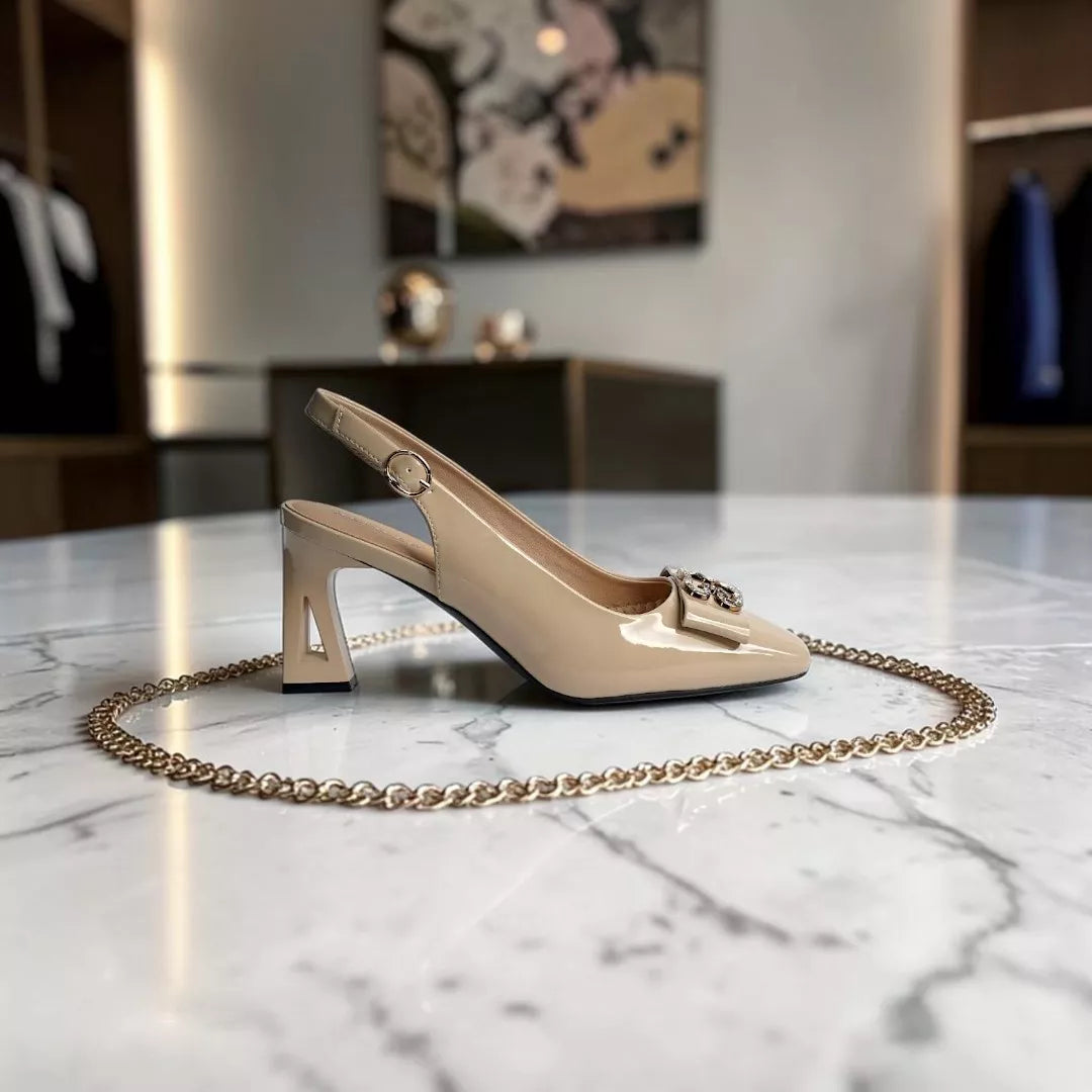 Square-Toe Sling Back Pumps-1032