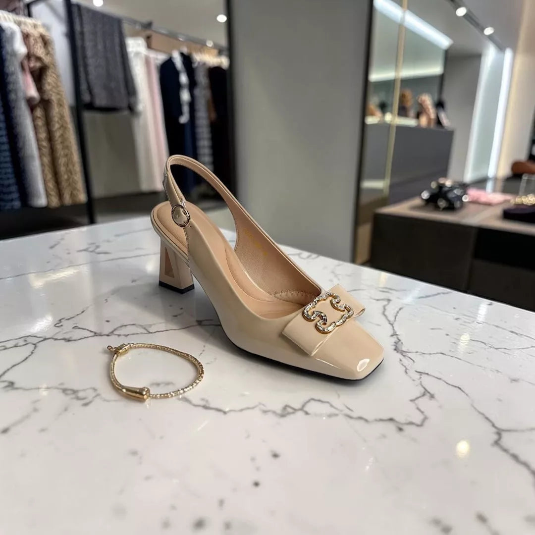 Square-Toe Sling Back Pumps-1032