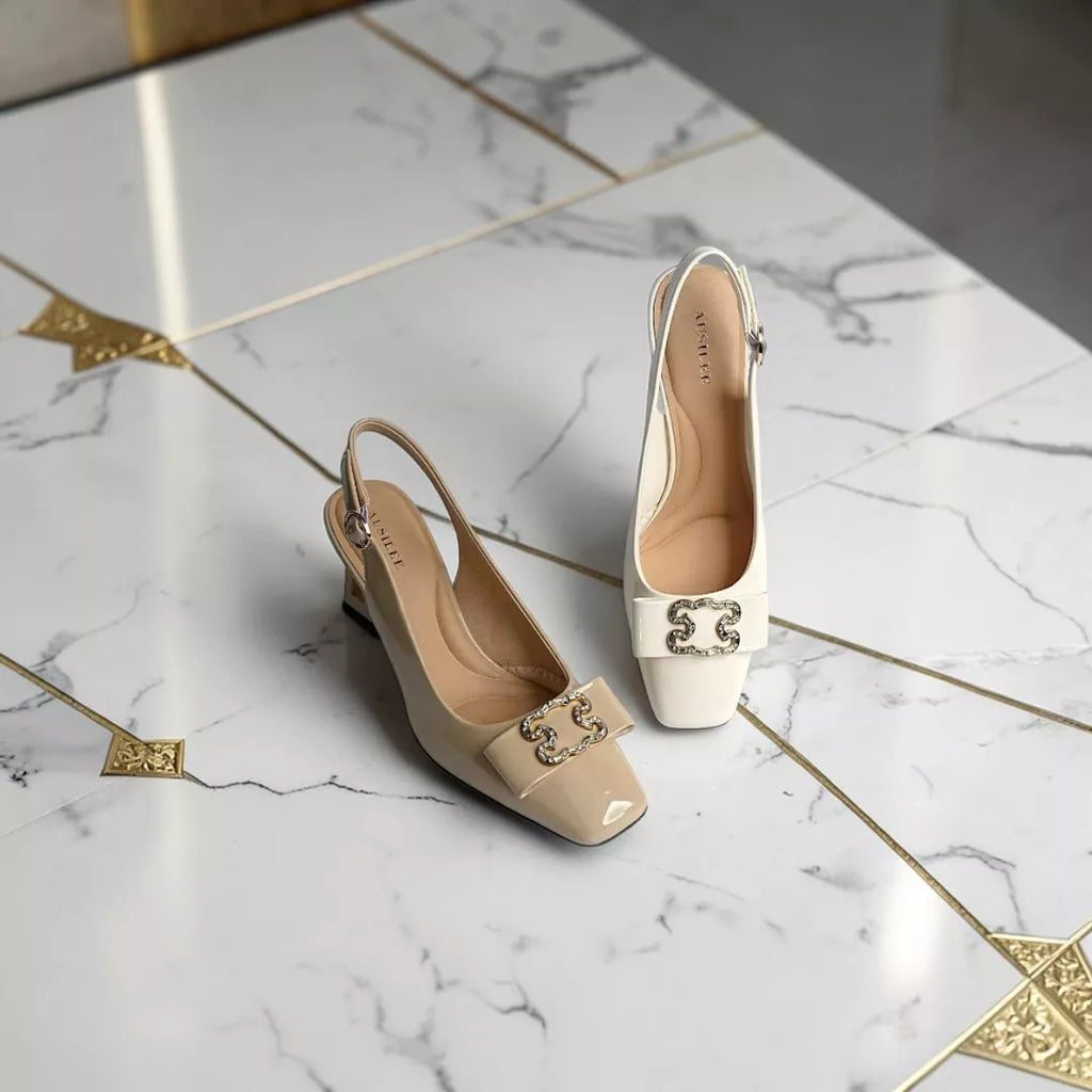 Square-Toe Sling Back Pumps-1032