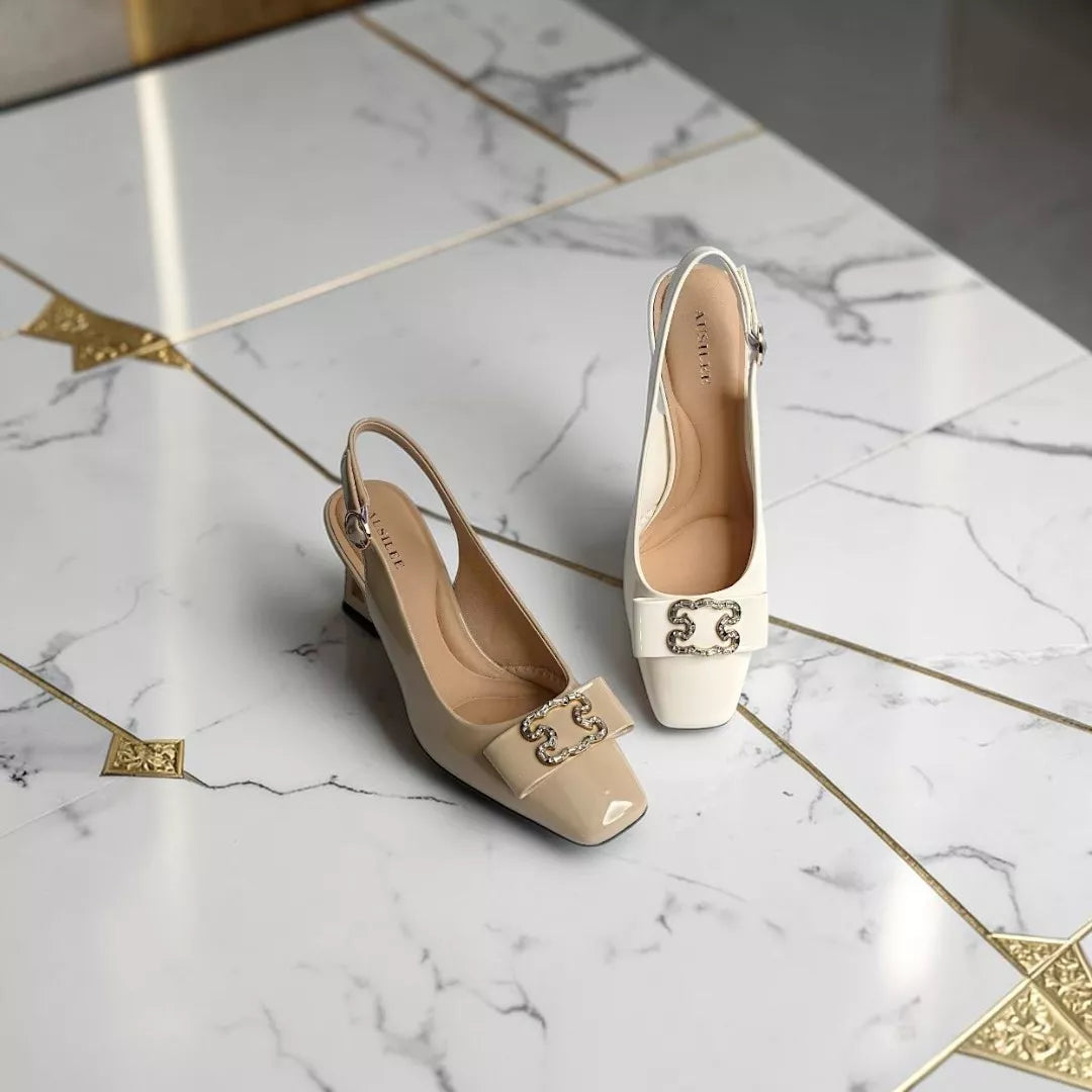 Square-Toe Sling Back Pumps-1032