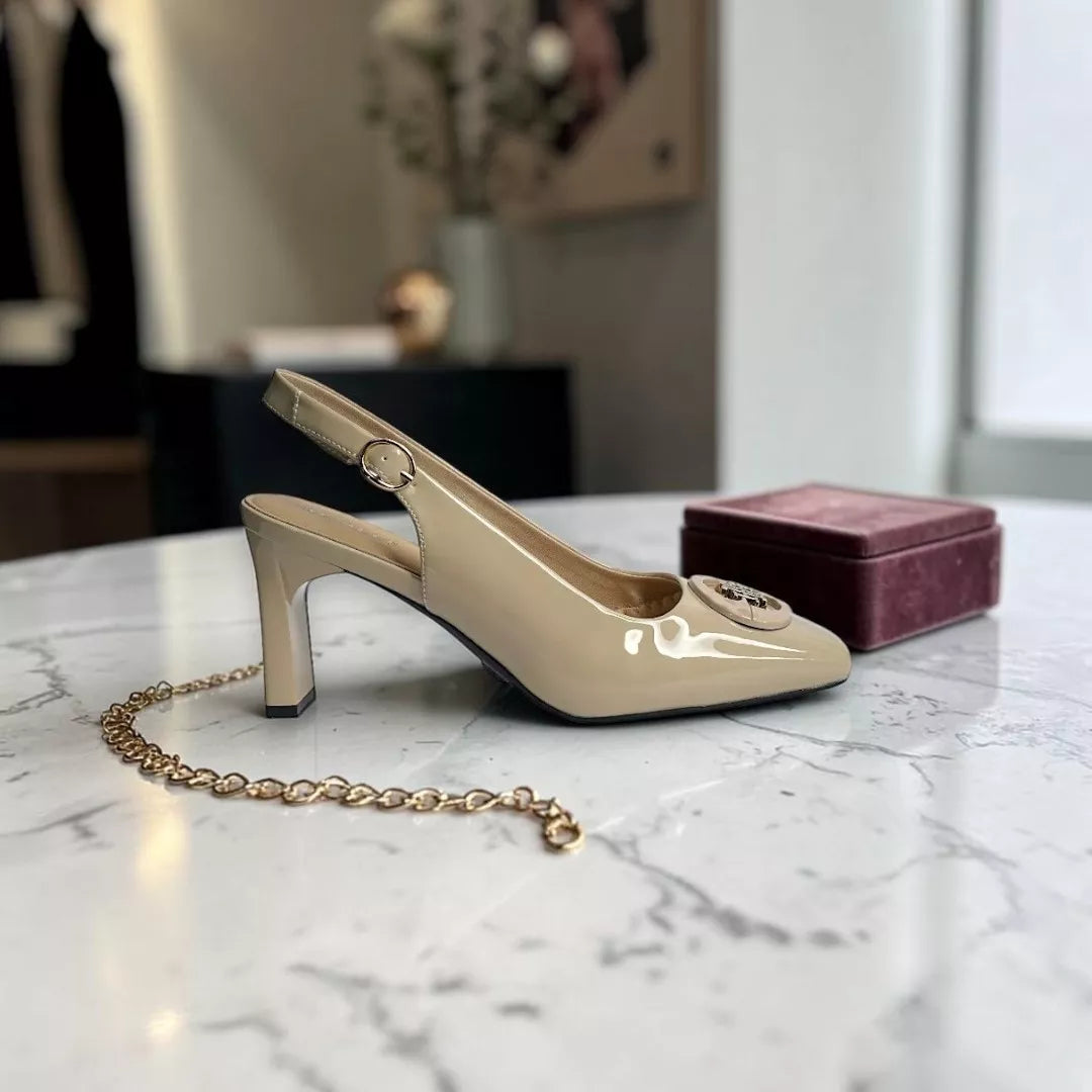 Square-Toe Sling Back Pumps-1033
