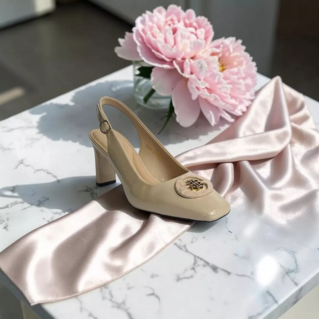 Square-Toe Sling Back Pumps-1033