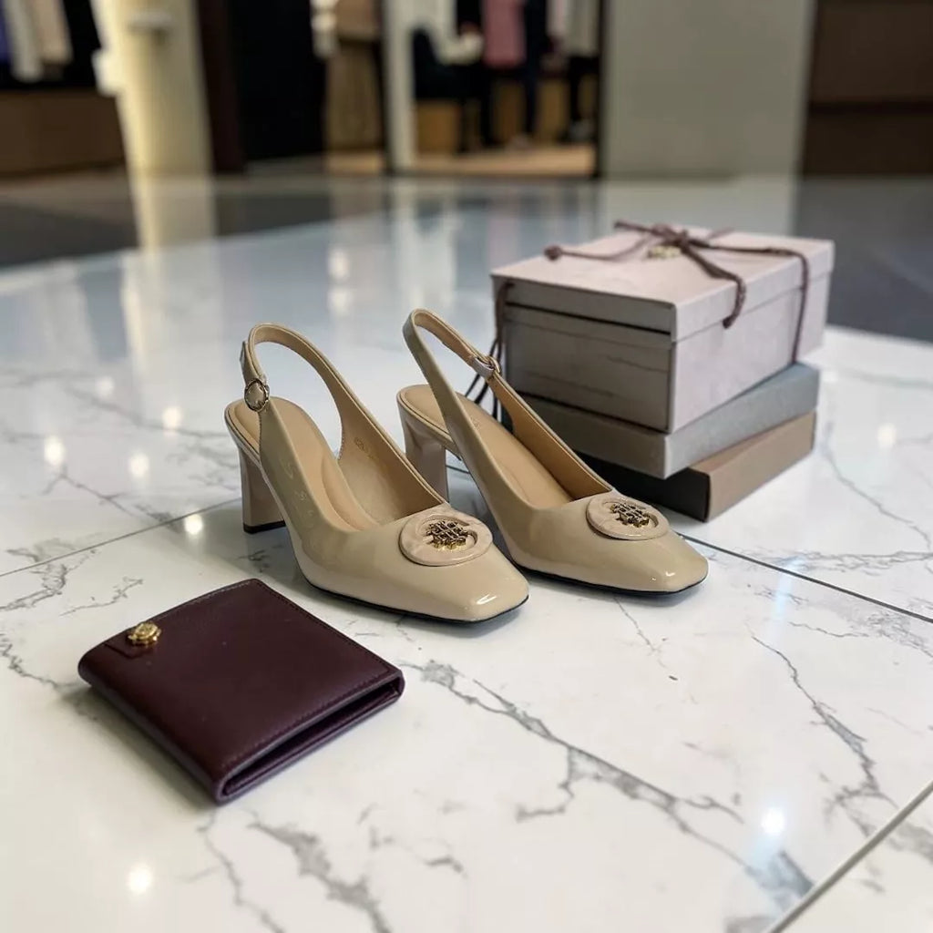 Square-Toe Sling Back Pumps-1033