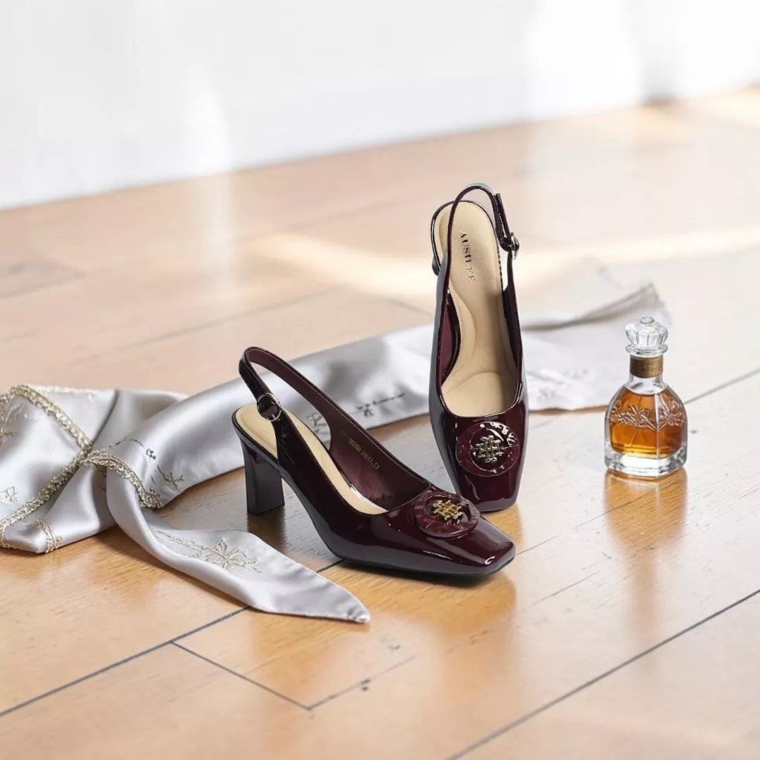Square-Toe Sling Back Pumps-1034