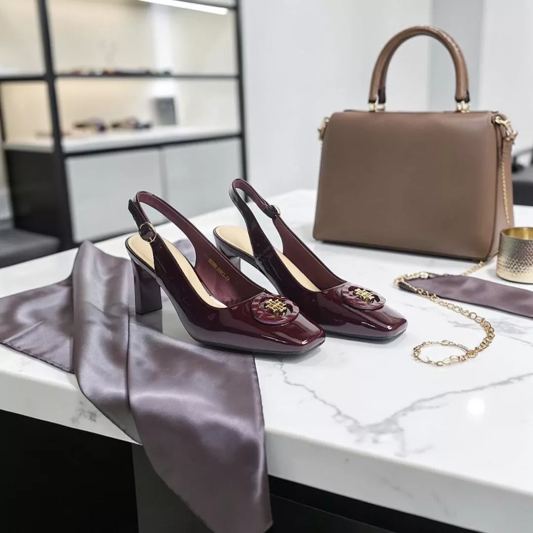 Square-Toe Sling Back Pumps-1034
