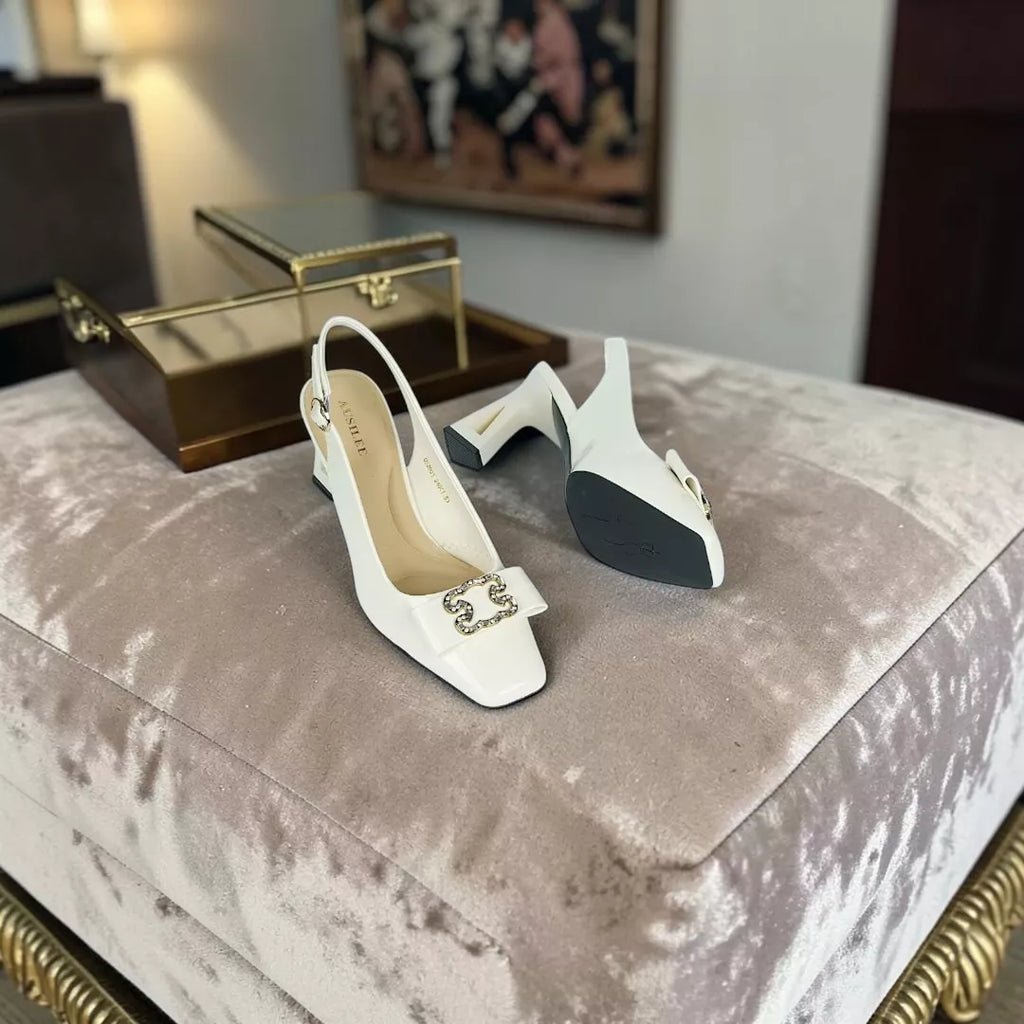 Square-Toe Sling Back Pumps-1031
