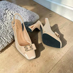 Square-Toe Sling Back Pumps-1032