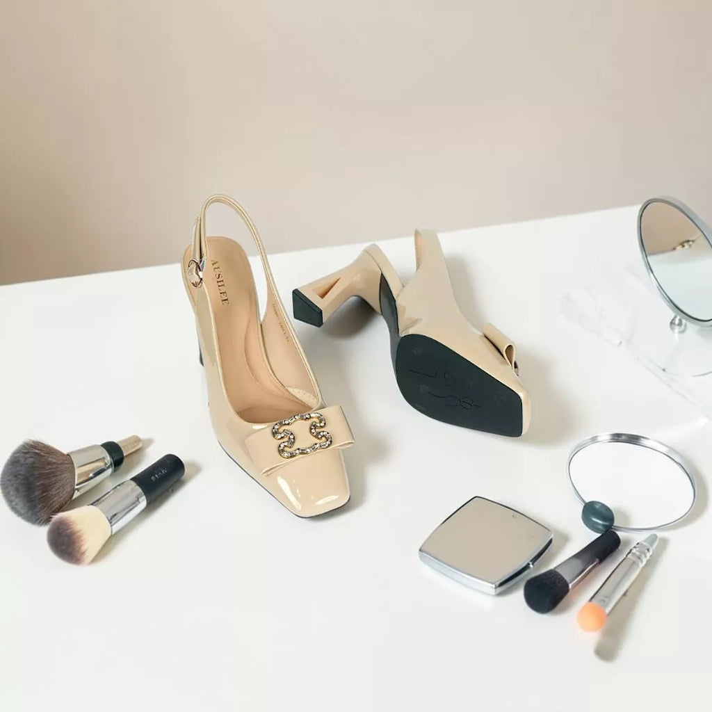 Square-Toe Sling Back Pumps-1032