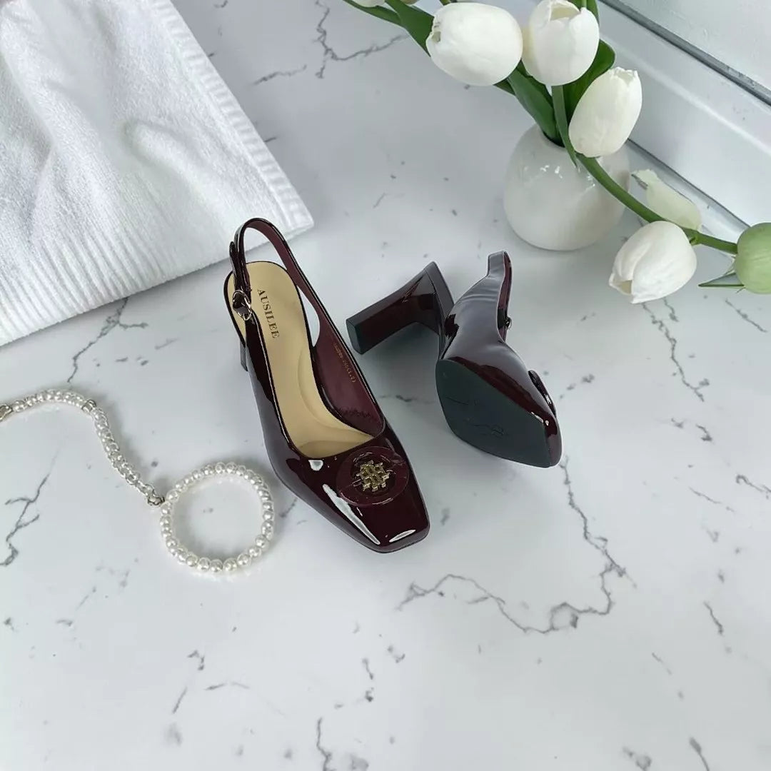 Square-Toe Sling Back Pumps-1034