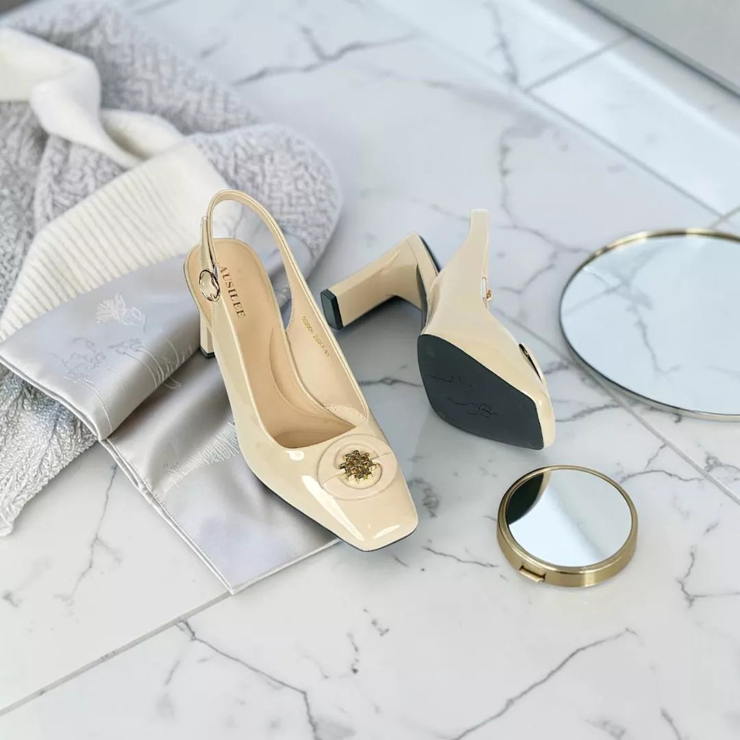 Square-Toe Sling Back Pumps-1033