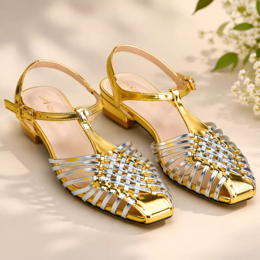 Zara Metallic Effect Cage Sandals-1077