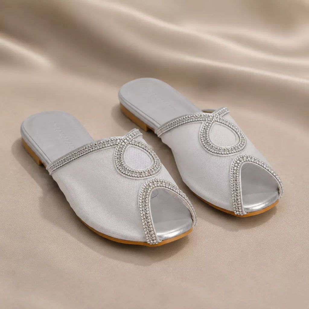 Embellished Mesh Flat Mules-1098