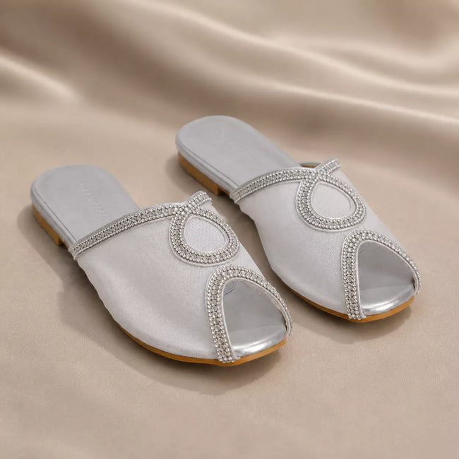 Embellished Mesh Flat Mules-1098 Main Image