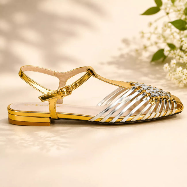 Zara Metallic Effect Cage Sandals-1077 Hover Image