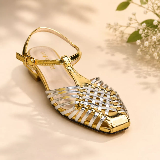 Zara Metallic Effect Cage Sandals-1077 Main Image