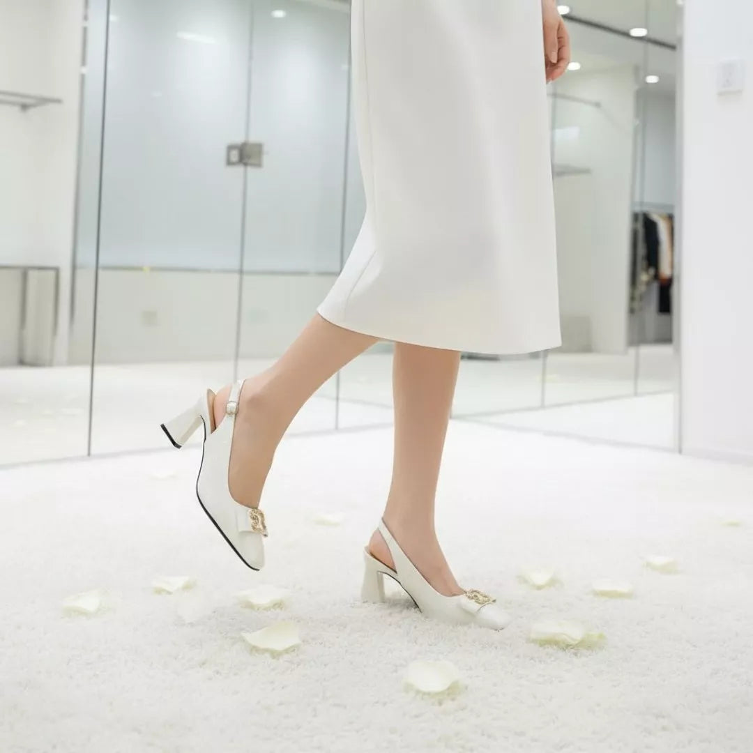 Square-Toe Sling Back Pumps-1031