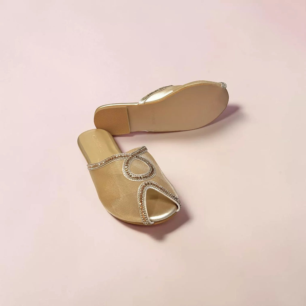 Embellished Mesh Flat Mules-1097