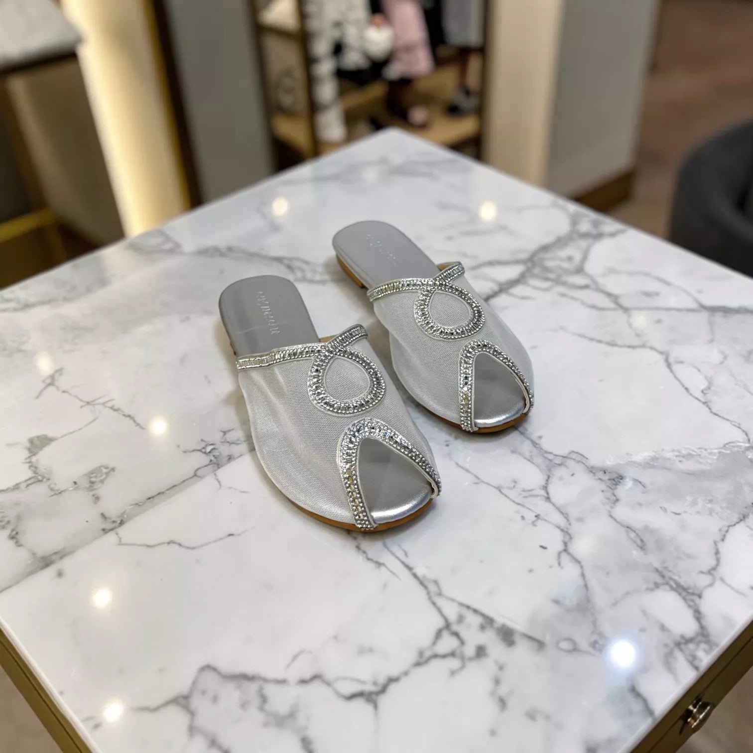 Embellished Mesh Flat Mules-1098
