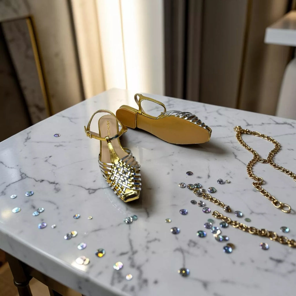Zara Metallic Effect Cage Sandals-1077
