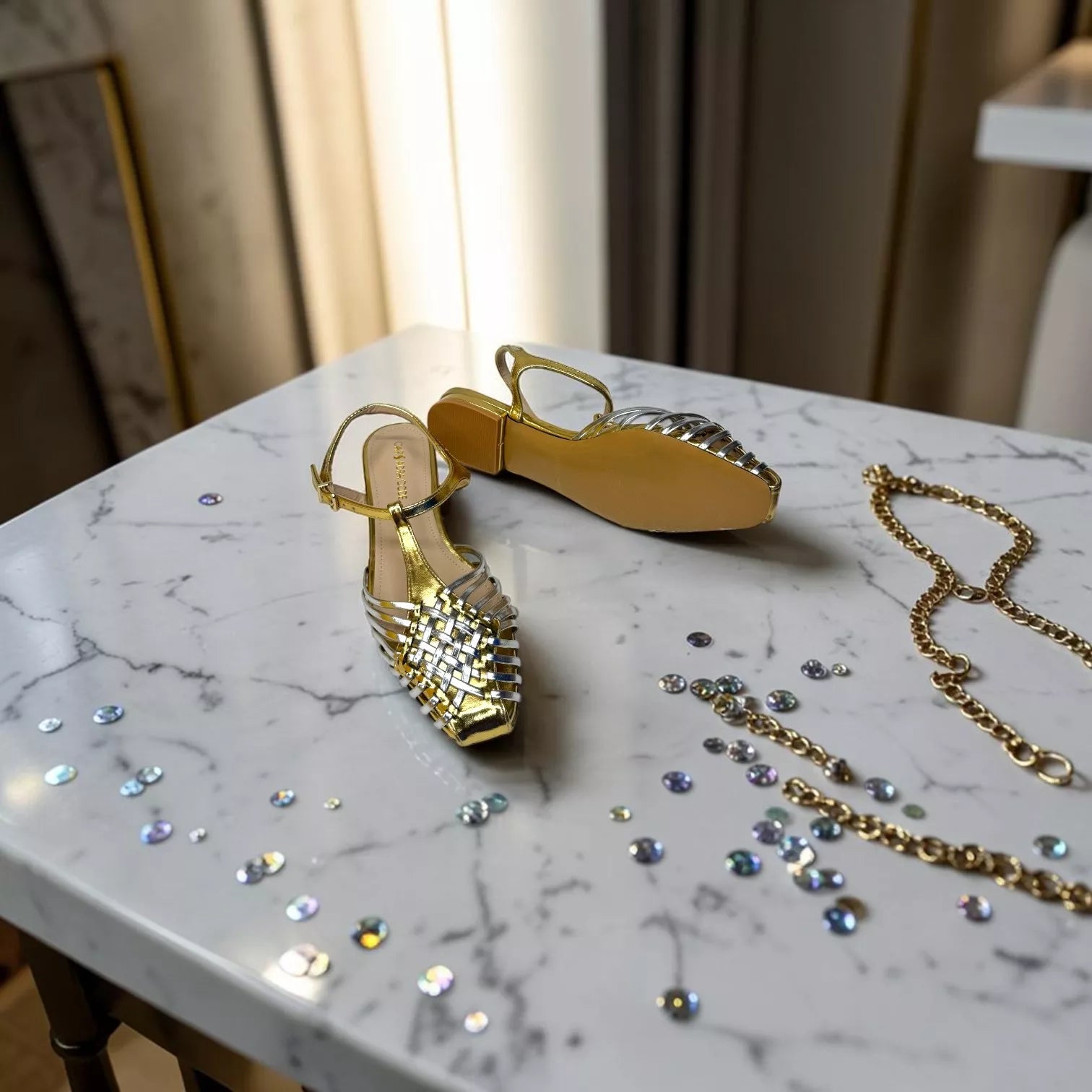 Zara Metallic Effect Cage Sandals-1077
