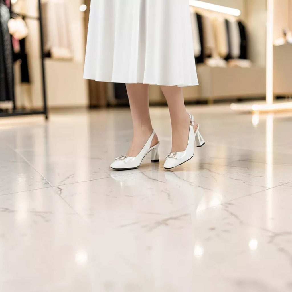 Square-Toe Sling Back Pumps-1031