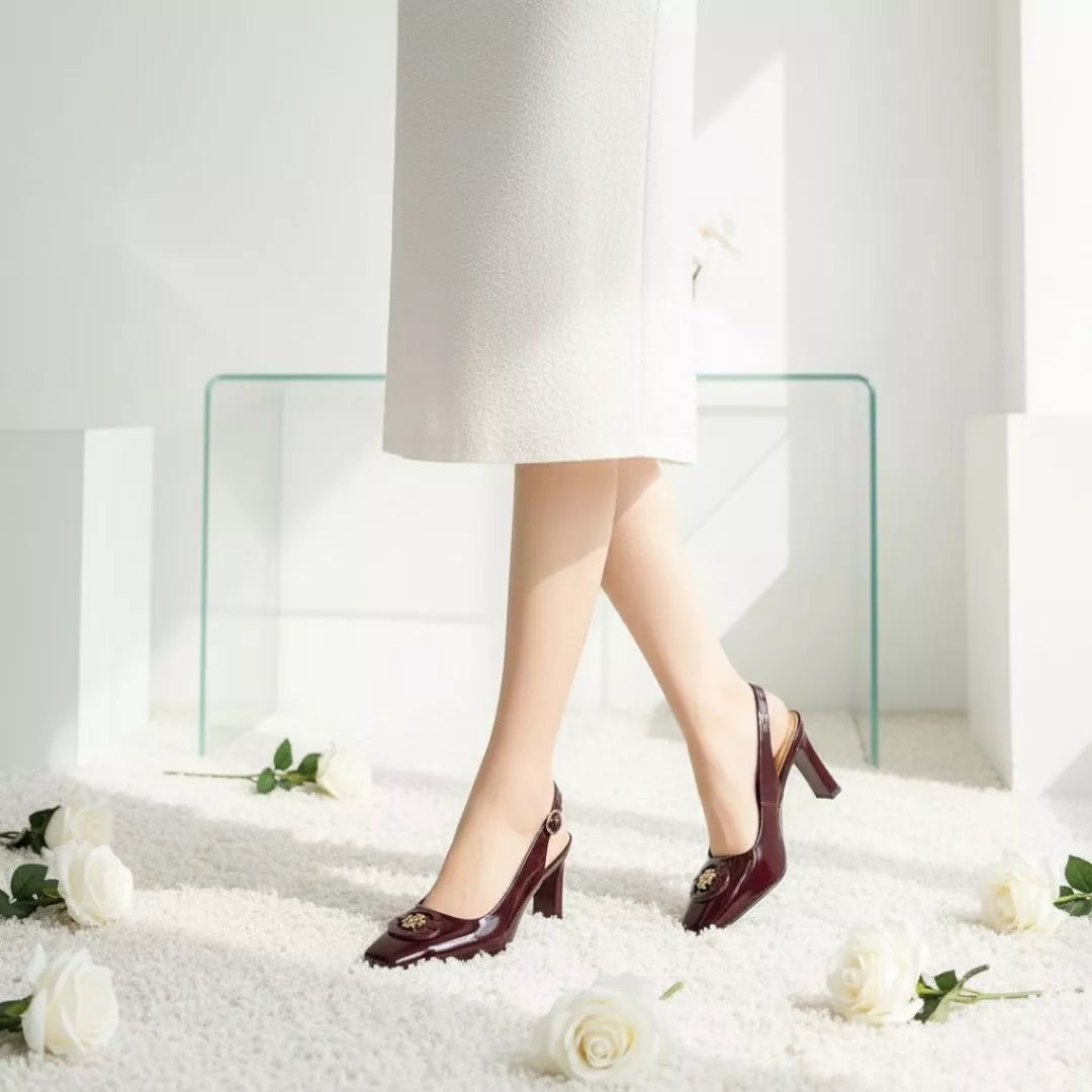 Square-Toe Sling Back Pumps-1034